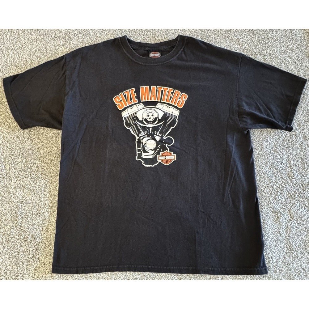 Vintage Harley Davidson Size Matters T-Shirt Mens XL Black Farmington Hills MI